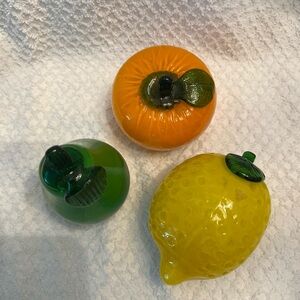 - Vintage Murano style hand blown glass fruit 3 pieces
